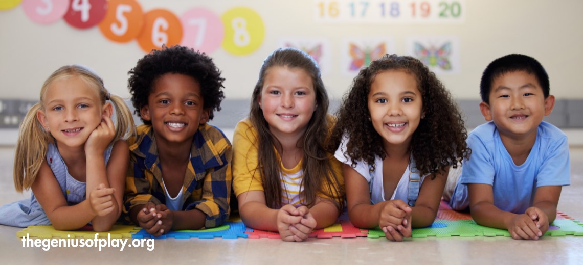 multicultural group elementary school aged children in a school setting