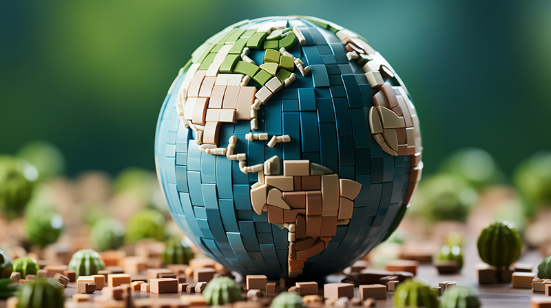 globe made out of construction bricks