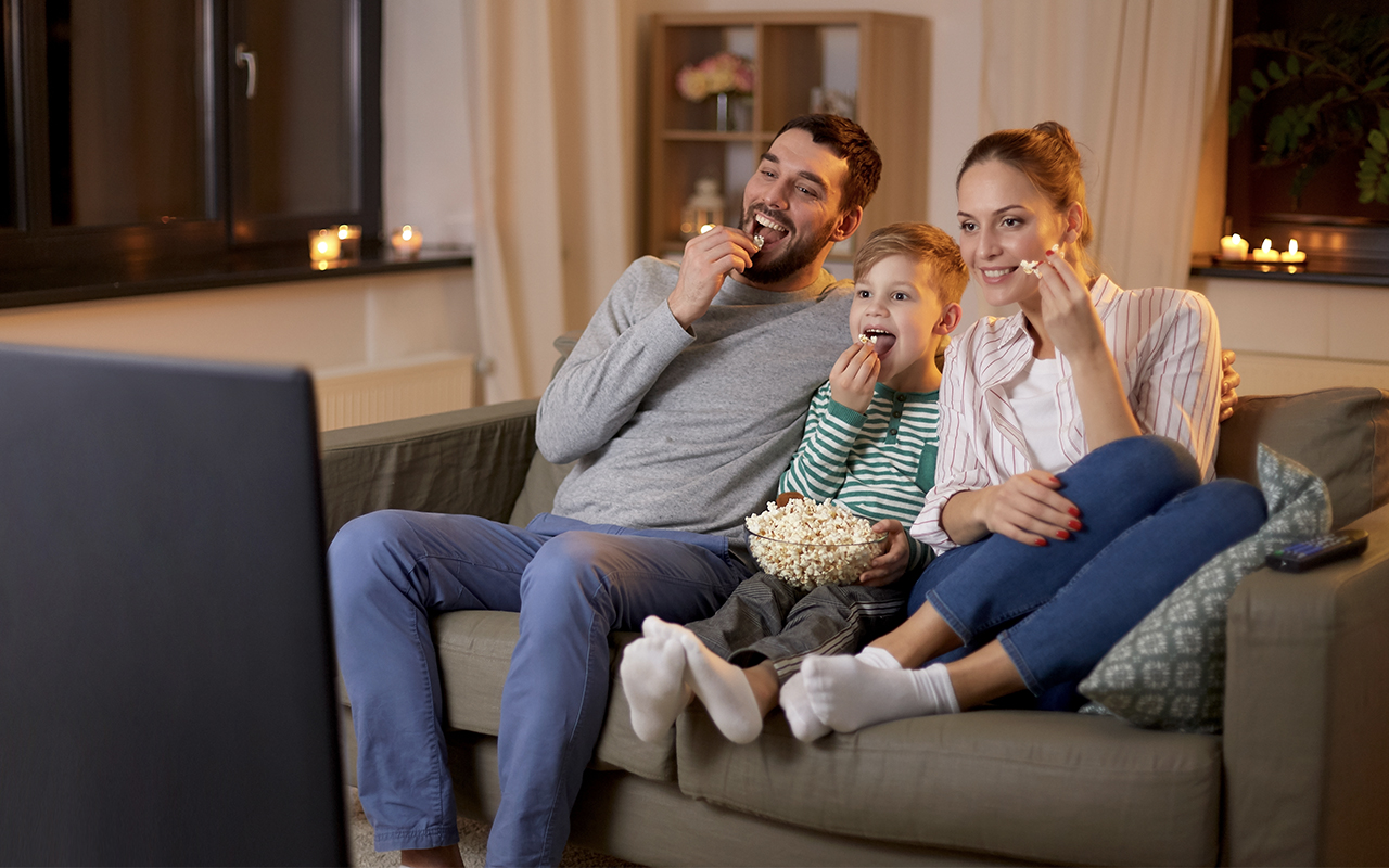 family watching tv
