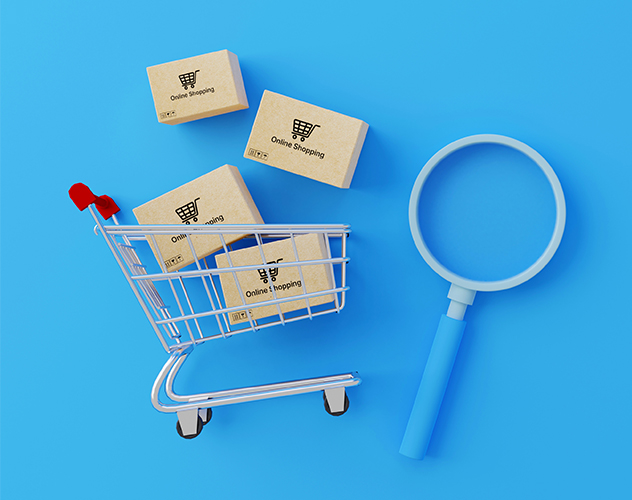 stock image of boxes in shopping cart
