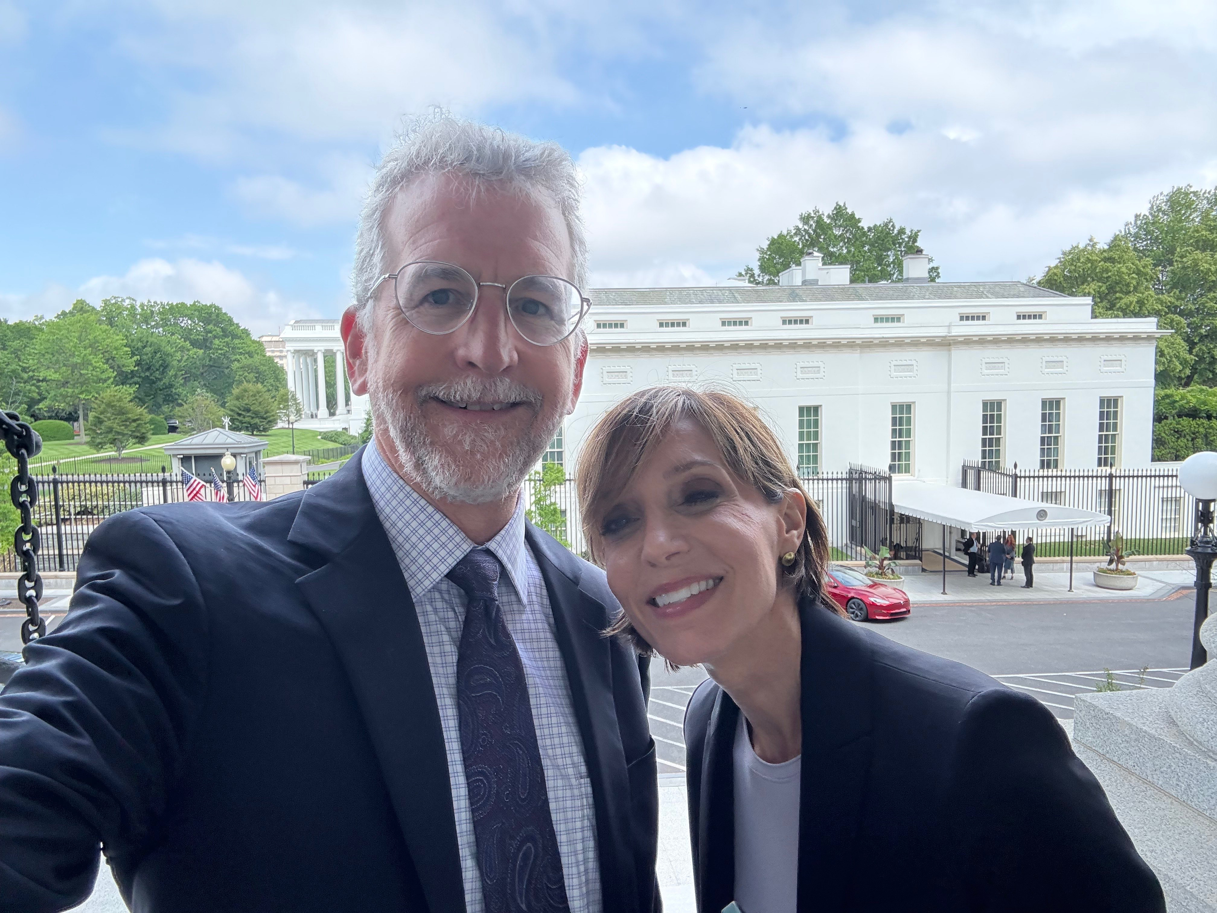 Toy Association Chief Policy Officer (right) and American Apparel & Footwear Association President & CEO Stephen Lamar (left) in front of the West Wing at the White House in Washington, D.C.
